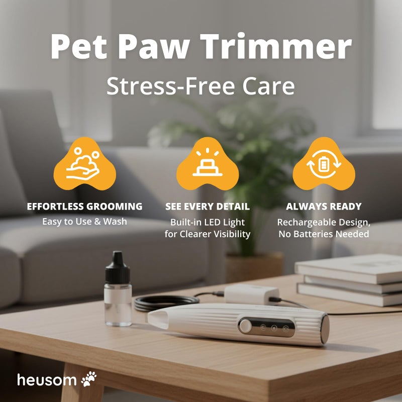 Heusom Silent Groom Pro Pet Paw Trimmer | Cordless Shaver for Dogs, Cats, Big & Small Animals with Light | Rechargeable Home and Salon Grooming Tool for Paws, Face, Ears, Butt - Image 2