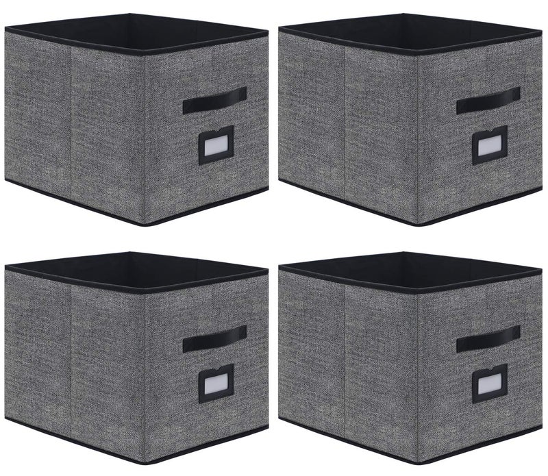 Onlyeasy Extra Large Foldable Cloth Storage Cubes 4 Pack with Label Holders - Fabric Storage Bins Baskets Organizers for Home Office Nursery with Handles, 13 L x 15 W x 13 H Inch, Black, MXABXL04PLP - Image 1