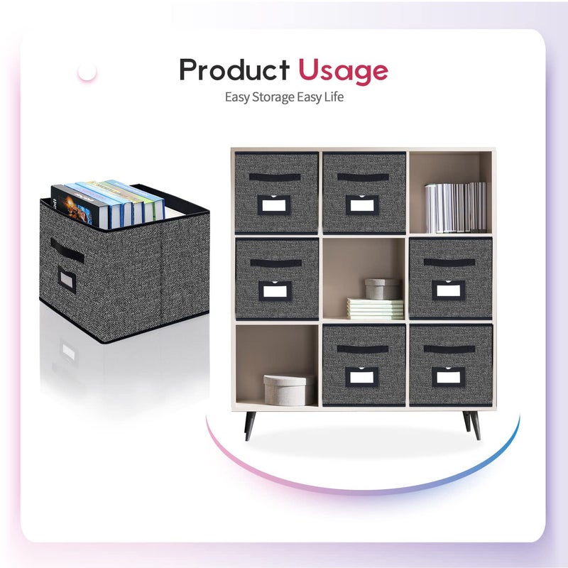 Onlyeasy Extra Large Foldable Cloth Storage Cubes 4 Pack with Label Holders - Fabric Storage Bins Baskets Organizers for Home Office Nursery with Handles, 13 L x 15 W x 13 H Inch, Black, MXABXL04PLP - Image 5