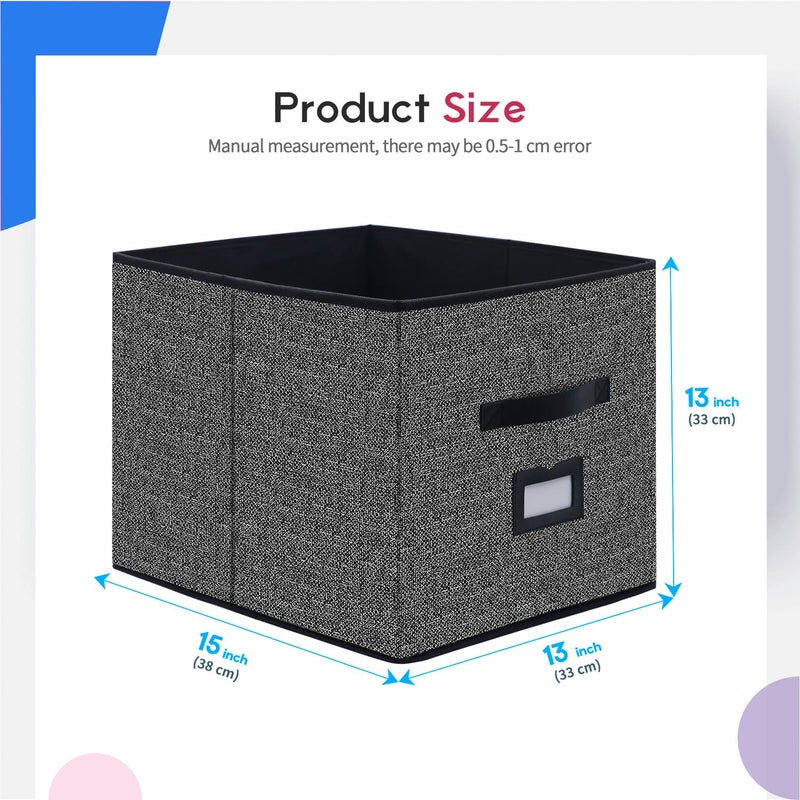 Onlyeasy Extra Large Foldable Cloth Storage Cubes 4 Pack with Label Holders - Fabric Storage Bins Baskets Organizers for Home Office Nursery with Handles, 13 L x 15 W x 13 H Inch, Black, MXABXL04PLP - Image 2