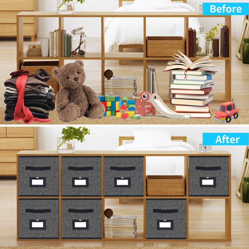 Onlyeasy Extra Large Foldable Cloth Storage Cubes 4 Pack with Label Holders - Fabric Storage Bins Baskets Organizers for Home Office Nursery with Handles, 13 L x 15 W x 13 H Inch, Black, MXABXL04PLP - Image 4
