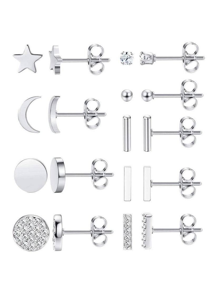 Captaintech 9 Pairs Stainless Steel Stud Earrings Set for Men and Women Unisex - Image 2
