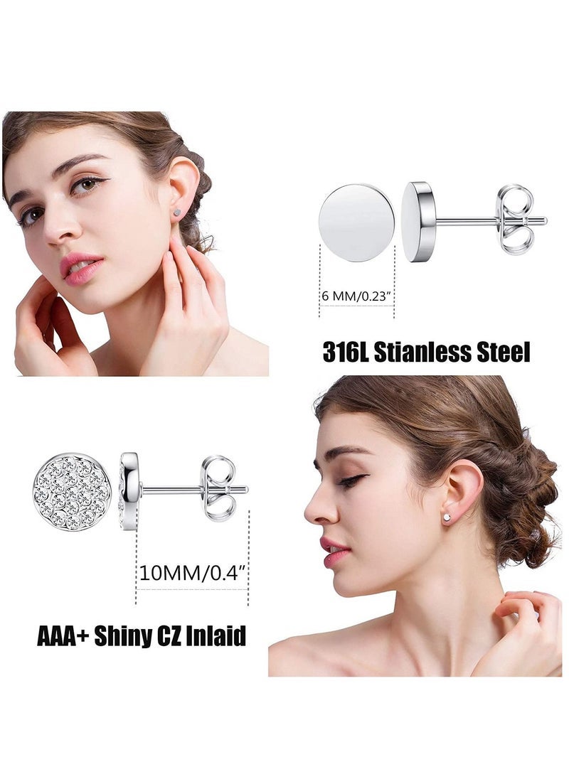 Captaintech 9 Pairs Stainless Steel Stud Earrings Set for Men and Women Unisex - Image 4