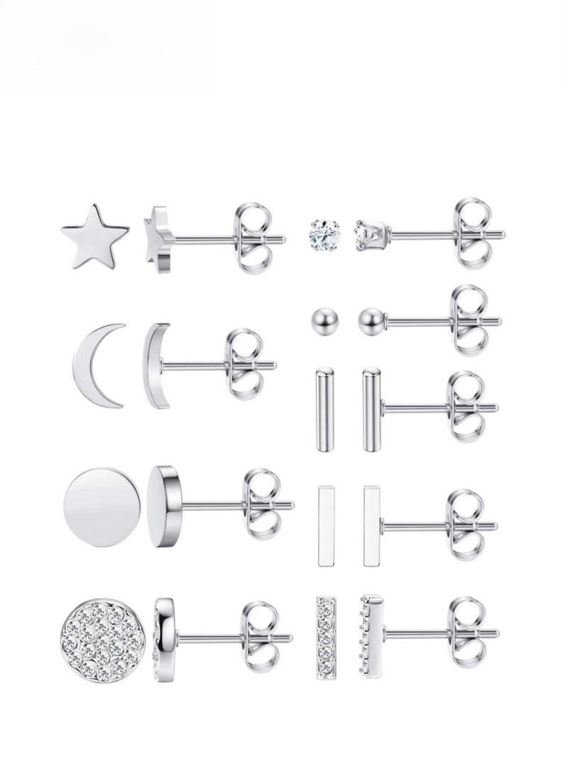 Captaintech 9 Pairs Stainless Steel Stud Earrings Set for Men and Women Unisex - Image 1
