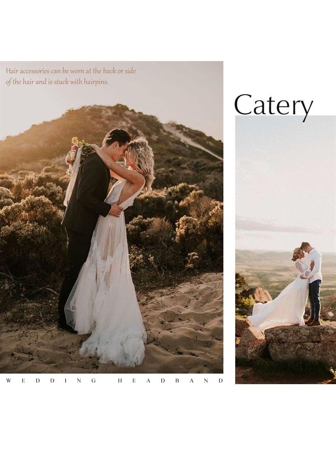 Catery Flower Bride Wedding Headband Silver Crystal Pearl Hair Vine Braid Headpiece Bridal Hair Accessories for Women (Silver) - Image 5