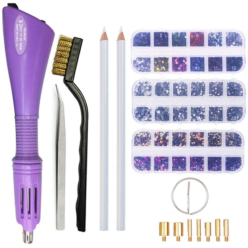 Afantti Hotfix Applicator Wand Rhinestone Setter Hot Fix Applicator Iron Gun Pen Tool Bedazzler Kit with Hotfix Rhinestone Gems Crystals for DIY Crafts Violet
