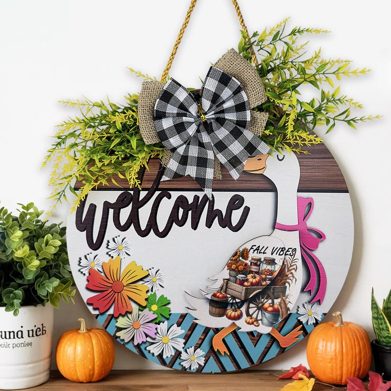 Midrean 12" 11PCS Wooden Interchangeable Holidays Seasons Decor Welcome Home Goosey Signs Year Round Wreaths for Front Door Porch Decorations Women Gift (Colorful) - Image 4
