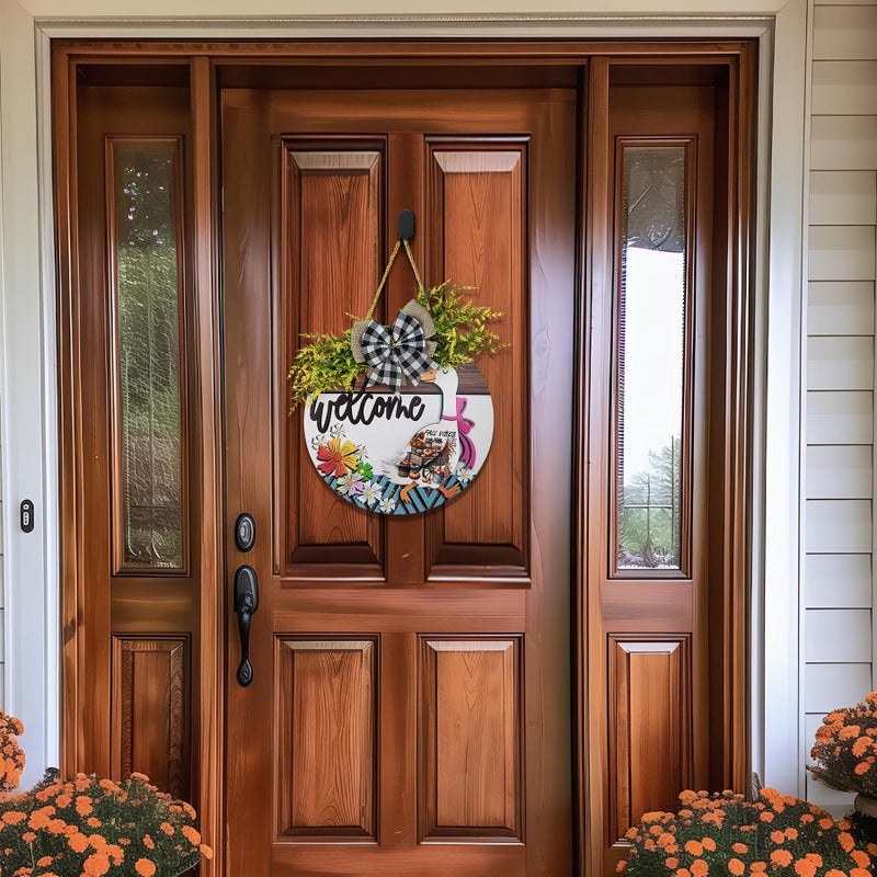 Midrean 12" 11PCS Wooden Interchangeable Holidays Seasons Decor Welcome Home Goosey Signs Year Round Wreaths for Front Door Porch Decorations Women Gift (Colorful) - Image 5