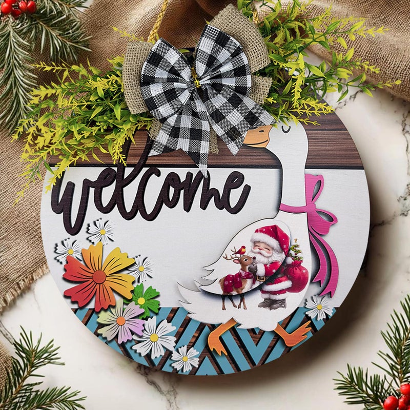 Midrean 12" 11PCS Wooden Interchangeable Holidays Seasons Decor Welcome Home Goosey Signs Year Round Wreaths for Front Door Porch Decorations Women Gift (Colorful) - Image 2