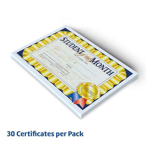 HAYES SCHOOL PUBLISHING VA528 Student of The Month Certificate, 8-1/2" x 11" Size, Paper, 0.2" Height, 10.9" Width, 8.4" Length (Pack of 30) - Image 2