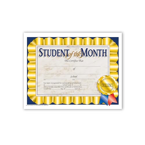 HAYES SCHOOL PUBLISHING VA528 Student of The Month Certificate, 8-1/2" x 11" Size, Paper, 0.2" Height, 10.9" Width, 8.4" Length (Pack of 30) - Image 1