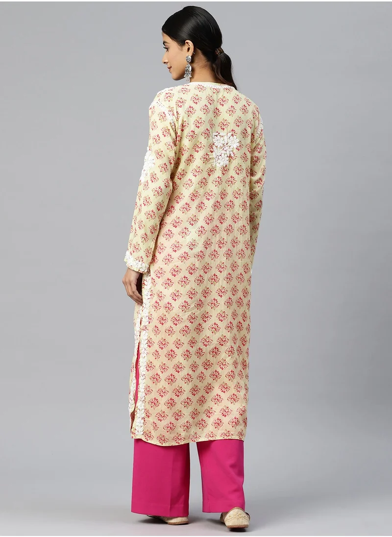 Alaya Women Hand Embroidered Chikankari Cotton Kurta-AL3649