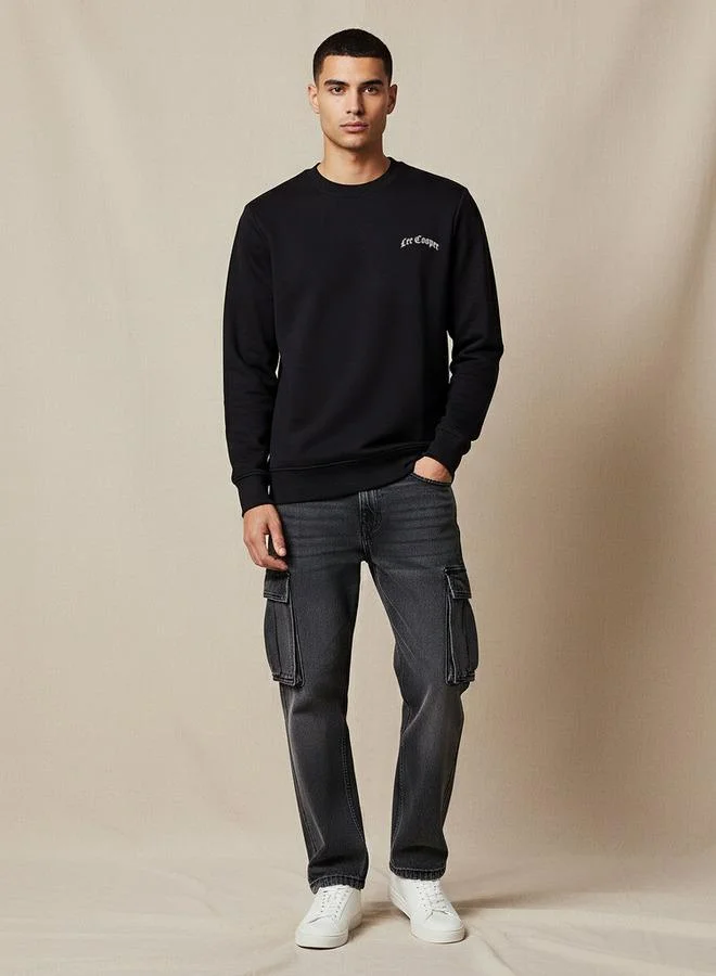لي كوبر Lee Cooper Men Regular Fit Logo Print Cotton Sweatshirt