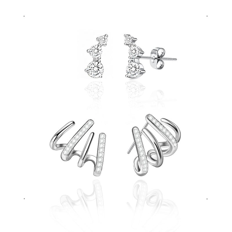 IMBOS Silver Earrings for Women Trendy Silver Stud Earrings Claw Earrings for Women Dainty Simple Minimalist Silver Earring Hypoallergenic Earring for Women Gifts - Image 1