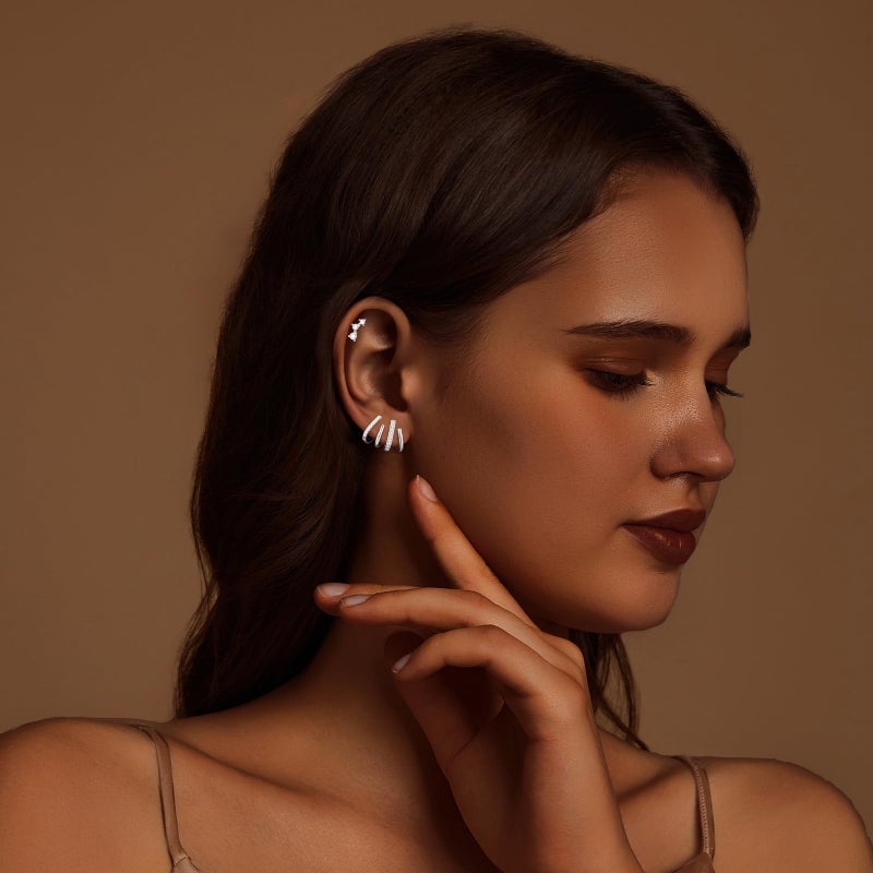 IMBOS Silver Earrings for Women Trendy Silver Stud Earrings Claw Earrings for Women Dainty Simple Minimalist Silver Earring Hypoallergenic Earring for Women Gifts - Image 2