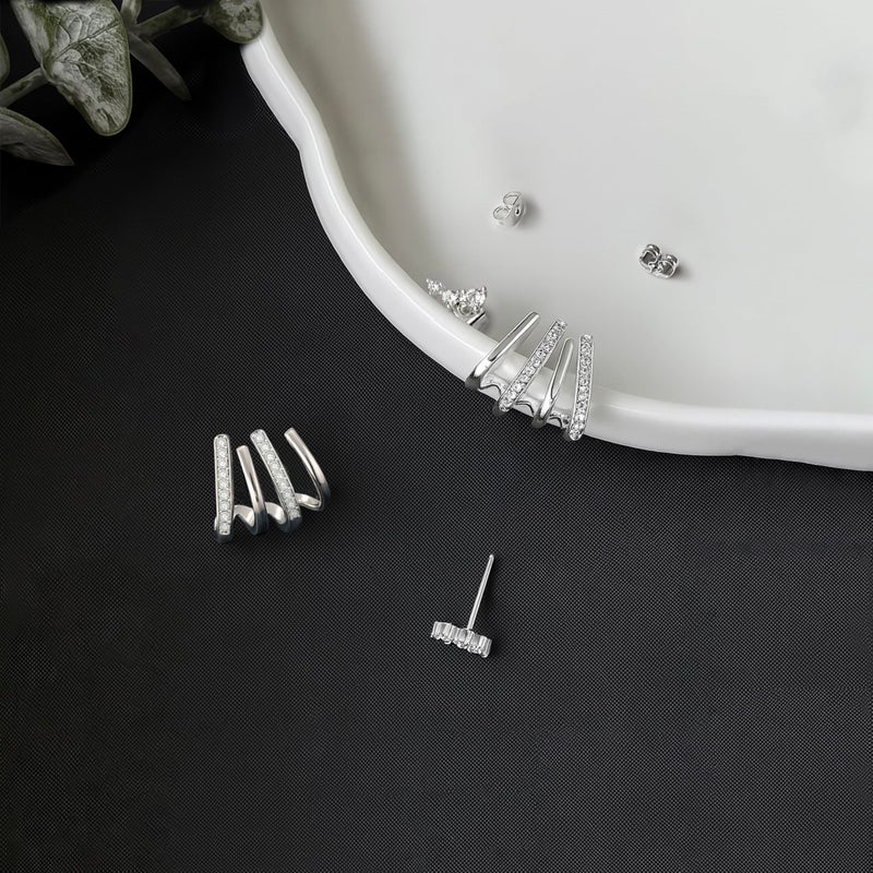 IMBOS Silver Earrings for Women Trendy Silver Stud Earrings Claw Earrings for Women Dainty Simple Minimalist Silver Earring Hypoallergenic Earring for Women Gifts - Image 5