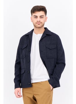 Threadbare Men Solid Long Sleeve Jacket Shirt, Navy Blue  - Image 1