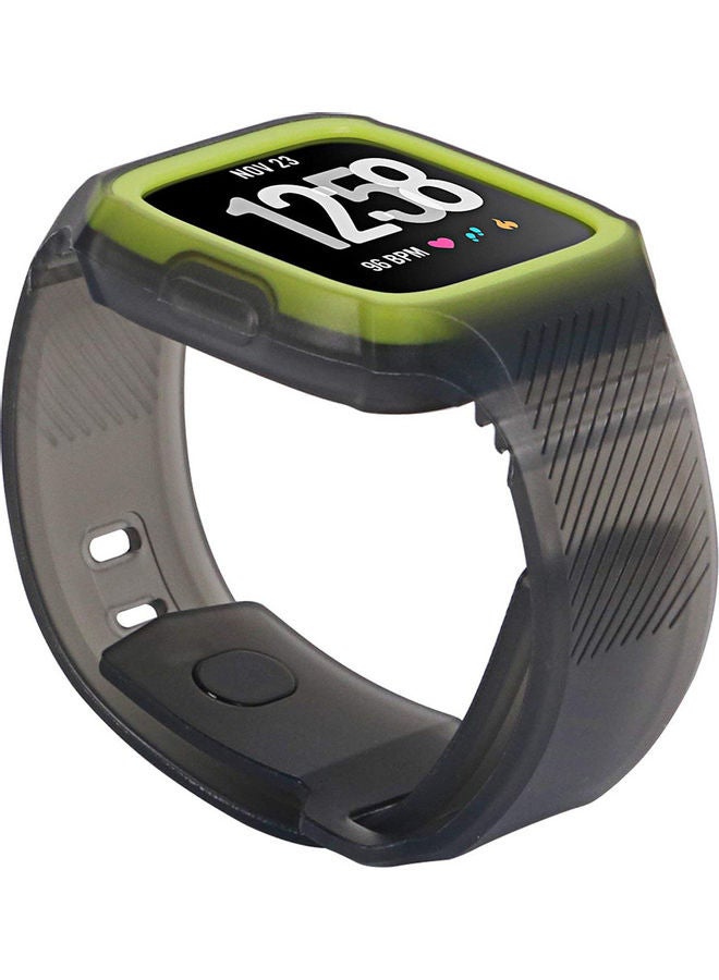 NIBEMINENT Watch Band Silicone Replacement Strap Protective Case For Fitbit Versa Smart Green/Grey - Image 1