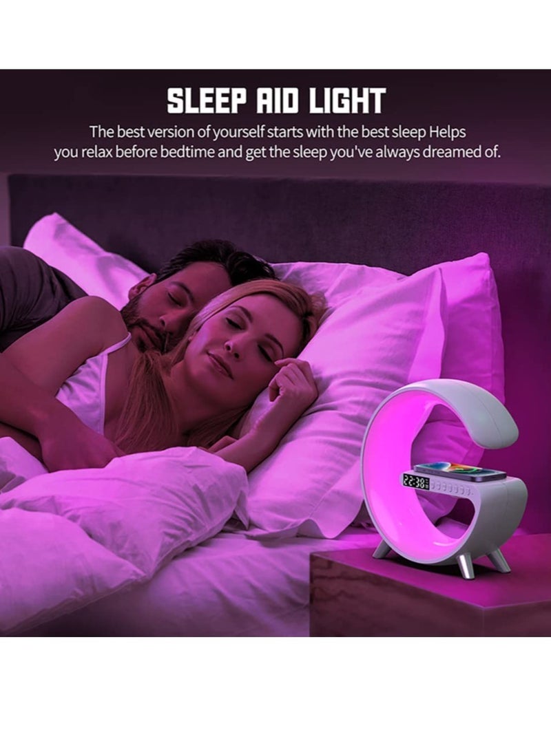 ELTRAZONE Table Lamp Desk Night Light with 15W Quick Wireless Charger and Bluetooth Speaker, Desk Lamp with Alarm Clock and 256 RGB Light Modes Bedroom Lamp As Sleep Aid White Noise Machine - Image 4