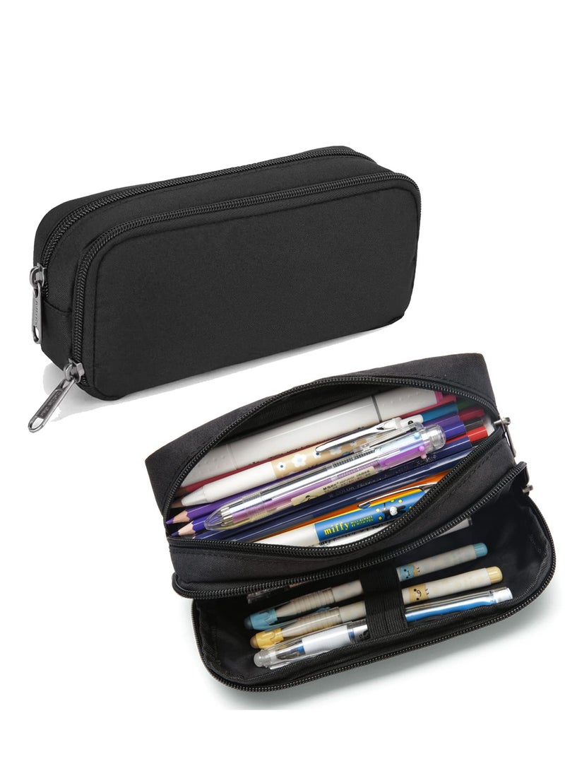 Chabeia Large Capacity Pencil Case, Pencil Pouch Aesthetic Pencil Box, for Office Stationery Organizer, Simple Sturdy Multifunctional Pencil Bag（Black） - Image 1