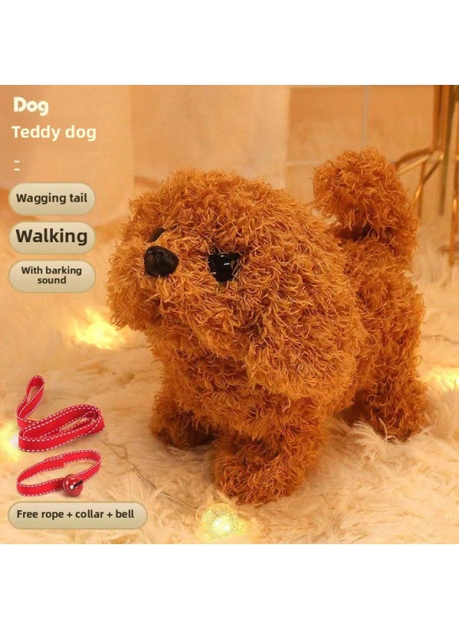 Simulation Plush Electric Puppy Will Walk Will Call Tail Wagging Baby Boys And Girls Children Holiday Gifts Manufacturers-Color:High Quality Upgraded Electric Model [teddy Dog]-Specifications:[bell Traction Rope] + Rechargeable Battery + Charger  - Image 1