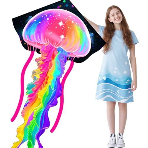 YFAFENGS Jellyfish Kite for Kids & Adults - Durable Beach Kites Easy to Fly with String Reel, Beginner-Friendly Outdoor Kites for Ages 4-8, Colorful Family Fun for Park, Beach & Backyard - Image 1