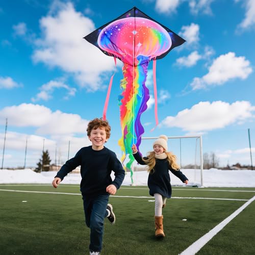 YFAFENGS Jellyfish Kite for Kids & Adults - Durable Beach Kites Easy to Fly with String Reel, Beginner-Friendly Outdoor Kites for Ages 4-8, Colorful Family Fun for Park, Beach & Backyard - Image 5