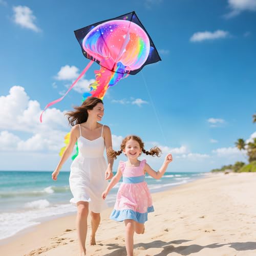 YFAFENGS Jellyfish Kite for Kids & Adults - Durable Beach Kites Easy to Fly with String Reel, Beginner-Friendly Outdoor Kites for Ages 4-8, Colorful Family Fun for Park, Beach & Backyard - Image 3