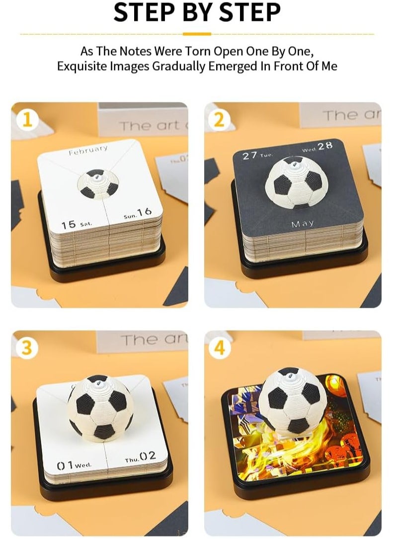 AirYoung - Paper Carving 2025 Calendar Notes 3D Three Dimensional Note Paper Football Model Display Creative Gift Unique Tearable Panoramic Design Perfect for Home Office or School - Image 1