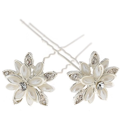 yantu Womens Floral Hair Pins with Crystal for Wedding Pack of 20 White - Image 2