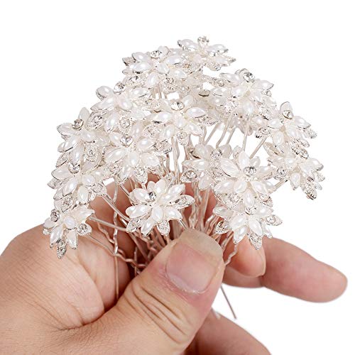 yantu Womens Floral Hair Pins with Crystal for Wedding Pack of 20 White - Image 5