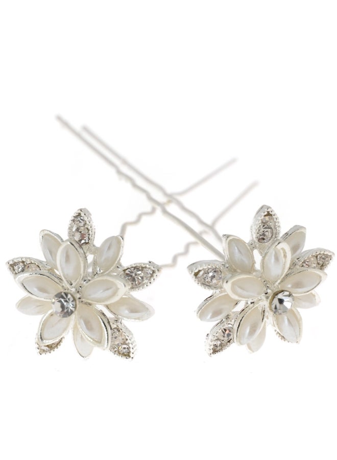yantu Womens Floral Hair Pins with Crystal for Wedding Pack of 20 White - Image 3