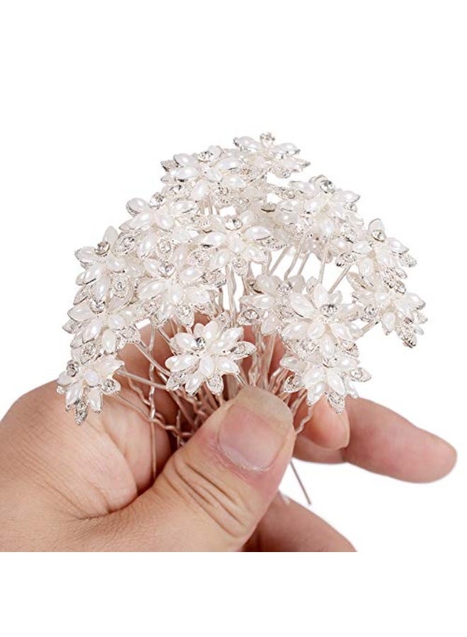 yantu Womens Floral Hair Pins with Crystal for Wedding Pack of 20 White - Image 4
