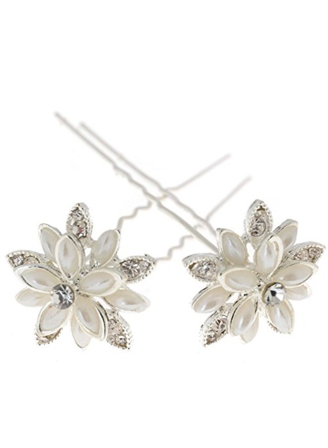 yantu Womens Floral Hair Pins with Crystal for Wedding Pack of 20 White - Image 1