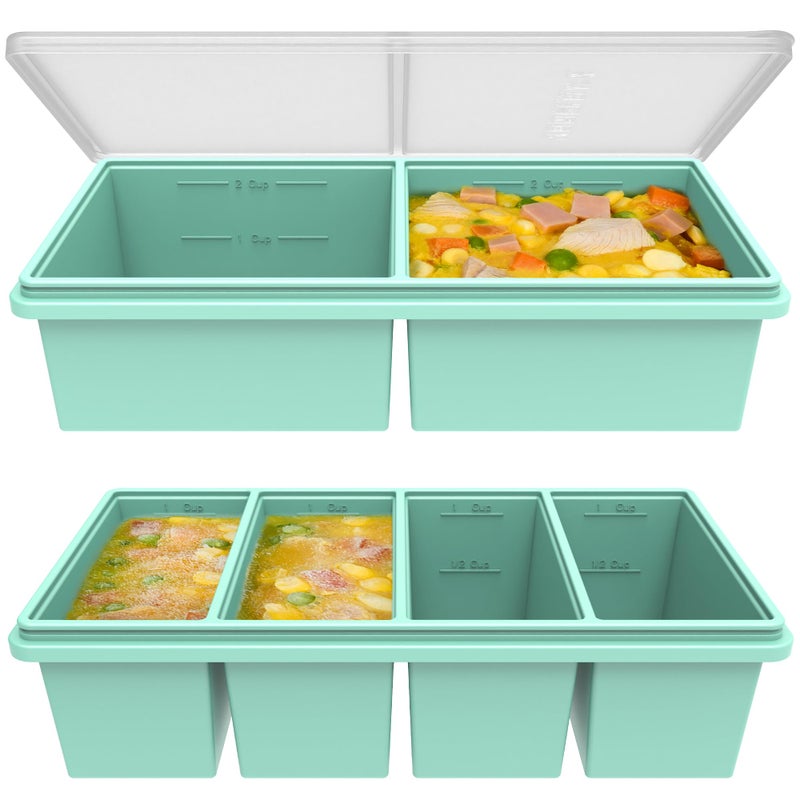 CyhHave 2 Cup &1 Cup Silicone Freezer Trays with Lids, Silicone Soup Freezer Molds, Easily prepare portioned meals, Great for storing soups, lasagna, leftovers, sauces and other dishes, Dishwasher, Oven Safe - Image 1