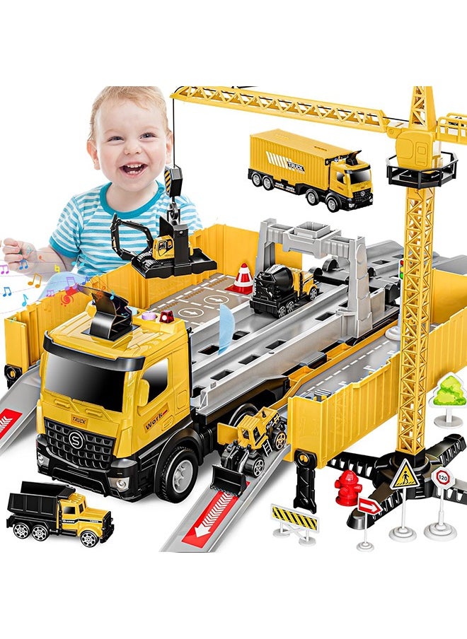 Garlo Toys Truck Crane for Kids - Truck Race Track Kids Toy Eject Car Set Excavator Bulldozer Dump Trucks Cement Truck Vehicle Easter Christmas Birthday 2+ 3 4 5 6 7 8 Years Old Boy Girl Gift  - Image 1