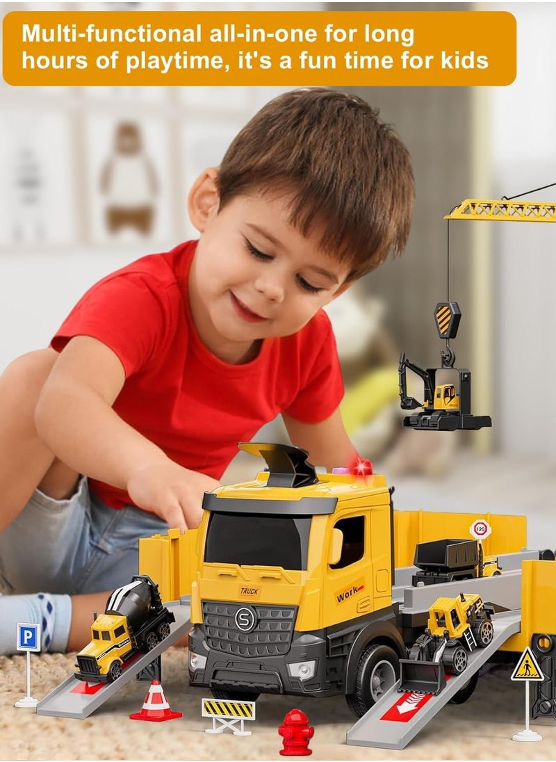 Garlo Toys Truck Crane for Kids - Truck Race Track Kids Toy Eject Car Set Excavator Bulldozer Dump Trucks Cement Truck Vehicle Easter Christmas Birthday 2+ 3 4 5 6 7 8 Years Old Boy Girl Gift  - Image 3