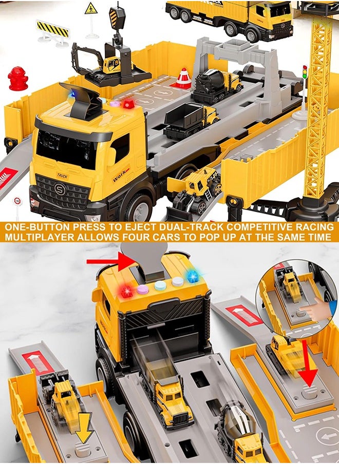 Garlo Toys Truck Crane for Kids - Truck Race Track Kids Toy Eject Car Set Excavator Bulldozer Dump Trucks Cement Truck Vehicle Easter Christmas Birthday 2+ 3 4 5 6 7 8 Years Old Boy Girl Gift  - Image 5
