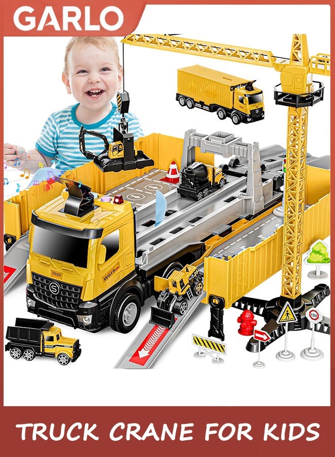 Garlo Toys Truck Crane for Kids - Truck Race Track Kids Toy Eject Car Set Excavator Bulldozer Dump Trucks Cement Truck Vehicle Easter Christmas Birthday 2+ 3 4 5 6 7 8 Years Old Boy Girl Gift - Image 1