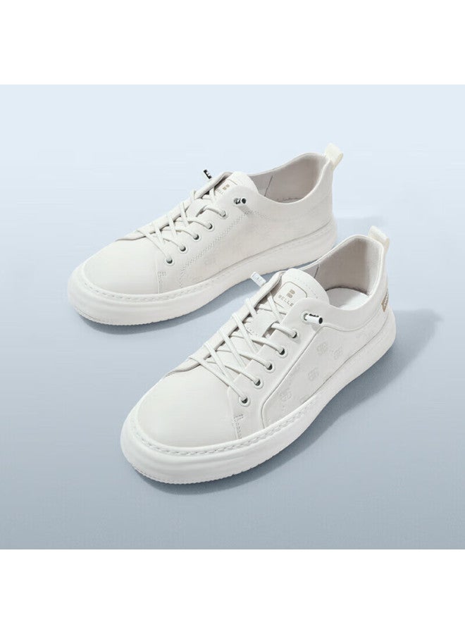 بيلي Belle Embossed White Shoes Men أحذية بيضاء مطبوعة للرجال صيف جلد بقري شباب مريح سميك القاعدة A1128bm3 أبيض المقاس 40 - Image 3