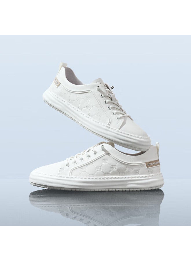 بيلي Belle Embossed White Shoes Men أحذية بيضاء مطبوعة للرجال صيف جلد بقري شباب مريح سميك القاعدة A1128bm3 أبيض المقاس 40 - Image 5