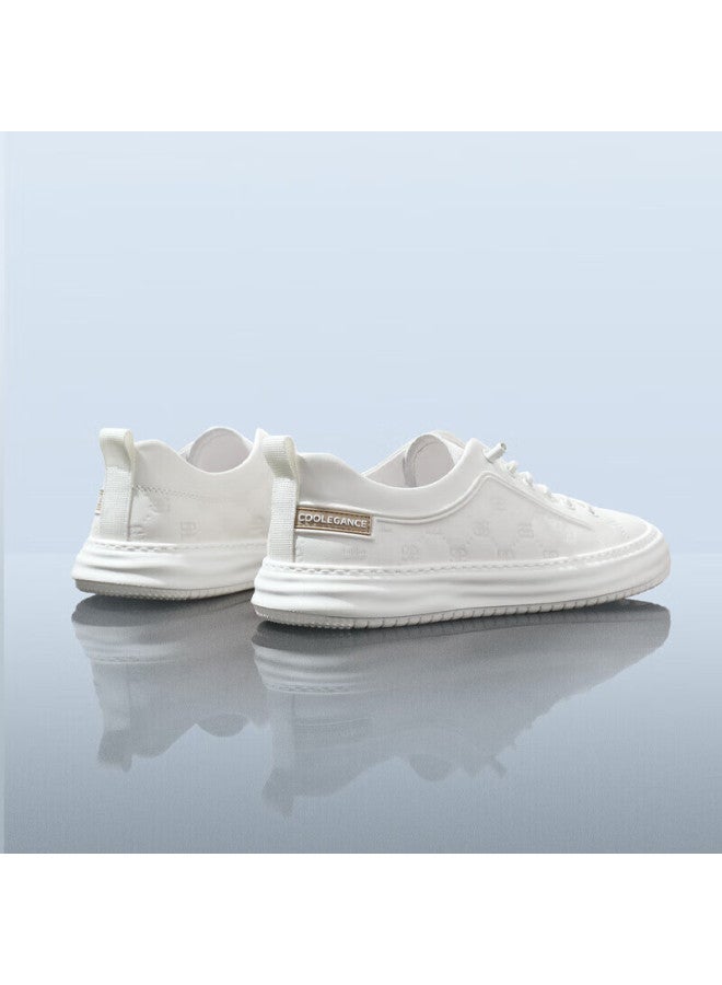 بيلي Belle Embossed White Shoes Men أحذية بيضاء مطبوعة للرجال صيف جلد بقري شباب مريح سميك القاعدة A1128bm3 أبيض المقاس 40 - Image 4