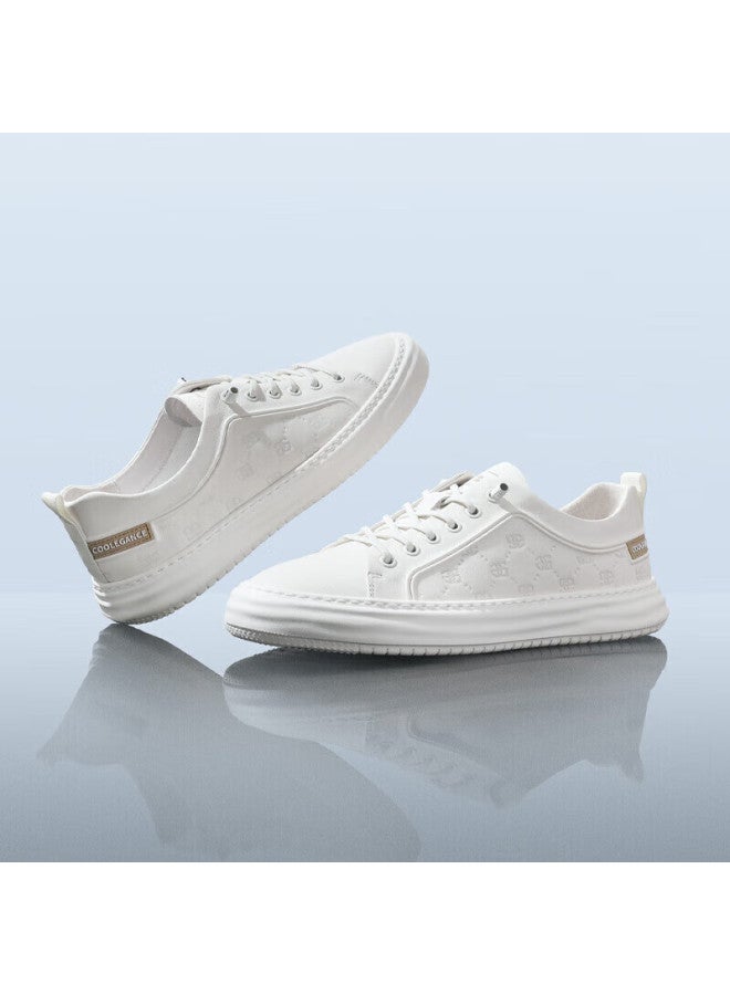 بيلي Belle Embossed White Shoes Men أحذية بيضاء مطبوعة للرجال صيف جلد بقري شباب مريح سميك القاعدة A1128bm3 أبيض المقاس 40 - Image 2
