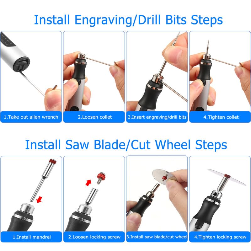 Uolor USB Rechargable Engraving Pen with 42 Bits, Mini Electric DIY Engraver Cordless Rotary Tools Portable Engraving Tool for Jewelry Wood Metal Stone Plastic Glass Etching - Image 4