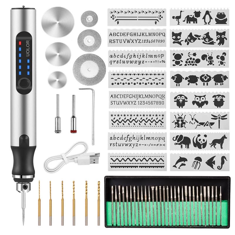 Uolor USB Rechargable Engraving Pen with 42 Bits, Mini Electric DIY Engraver Cordless Rotary Tools Portable Engraving Tool for Jewelry Wood Metal Stone Plastic Glass Etching - Image 1