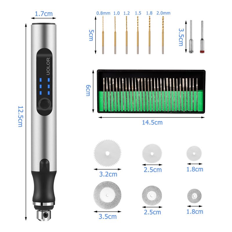 Uolor USB Rechargable Engraving Pen with 42 Bits, Mini Electric DIY Engraver Cordless Rotary Tools Portable Engraving Tool for Jewelry Wood Metal Stone Plastic Glass Etching - Image 5