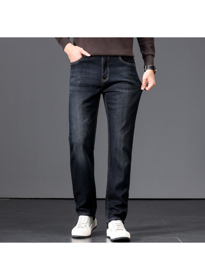 Fapai Winter Fleece Lined Jeans Warm Straight Leg Loose Stretch Pants - Image 5
