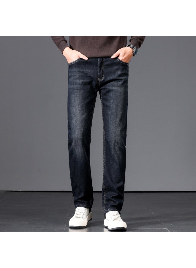 Fapai Winter Fleece Lined Jeans Warm Straight Leg Loose Stretch Pants - Image 4