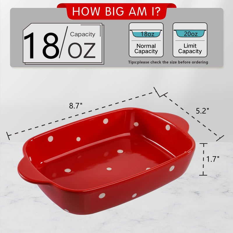 AVLA Set of 4 Ceramic Small Casserole Dishes, 7"x5" Porcelain Roasting Lasagna Pan, Individual Casserole Dishes Bakeware with Handle Rectangular Dish, Ceramic Baking Dish for Oven, 20 Oz, Polka Dot, Assorted Color - Image 2