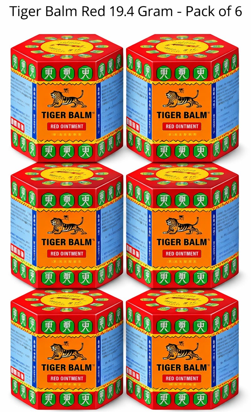 Tiger Balm Red Ointment 19.4 Gram Pack of 6 - Fast Absorbing Topical Balm for Muscle Pain Joint Pain Backache Stiffness Sprains and Strains - Image 1